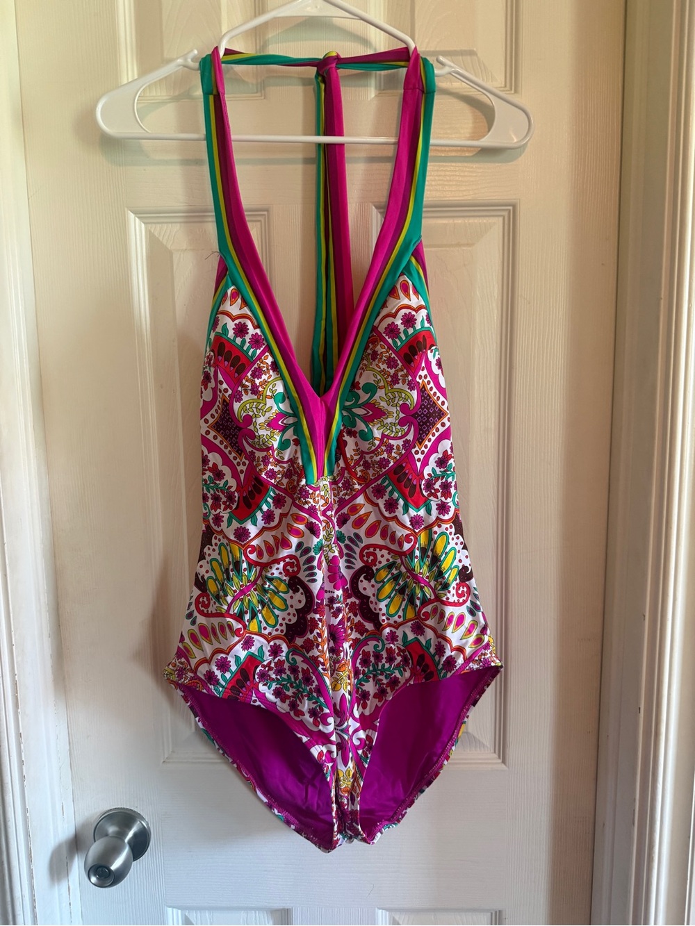 Trina Turk Pink Multicolor Deep V One-Piece Swimsuit